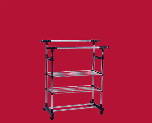 Double 3-Tier Portable Stainless Steel Clothes Shoes Organiser Hanger Rack Garment Dryer - Image 8