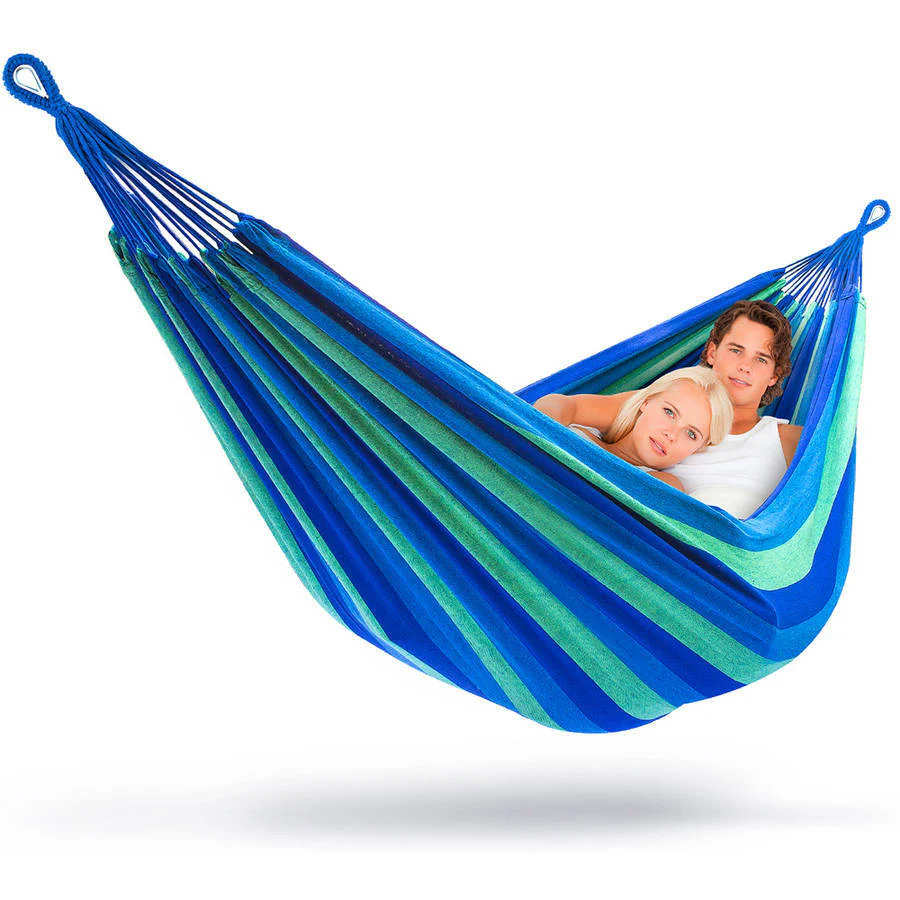 DOUBLE Large 2-Person Cotton Hammock with Bag (Colourful Stripes) - Image 5