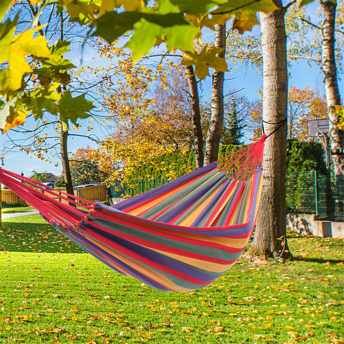 DOUBLE Large 2-Person Cotton Hammock with Bag (Red Stripes) - Image 11