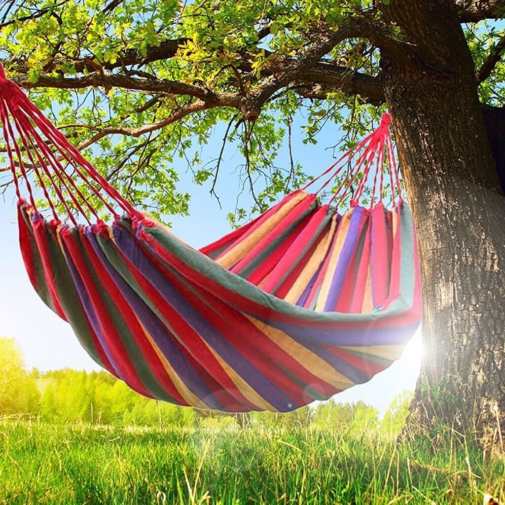DOUBLE Large 2-Person Cotton Hammock with Bag (Red Stripes) - Image 17
