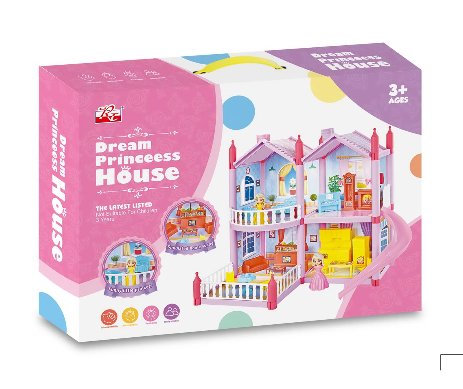 Dreamhouse Princess Villa Doll House Toy Set with Dolls & Furniture - Image 3