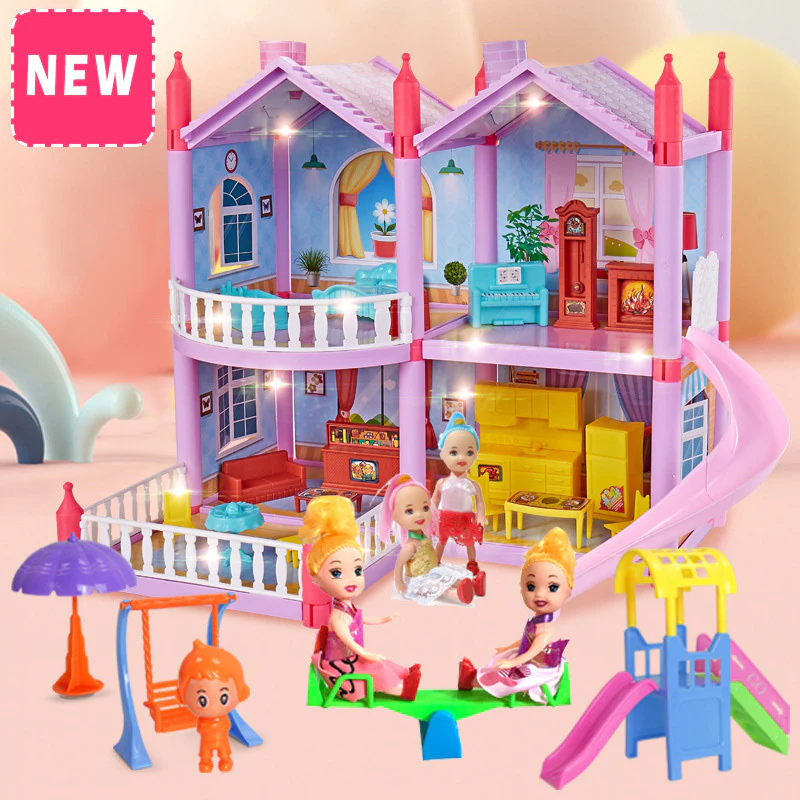 Dreamhouse Princess Villa Doll House Toy Set with Dolls & Furniture - Image 4