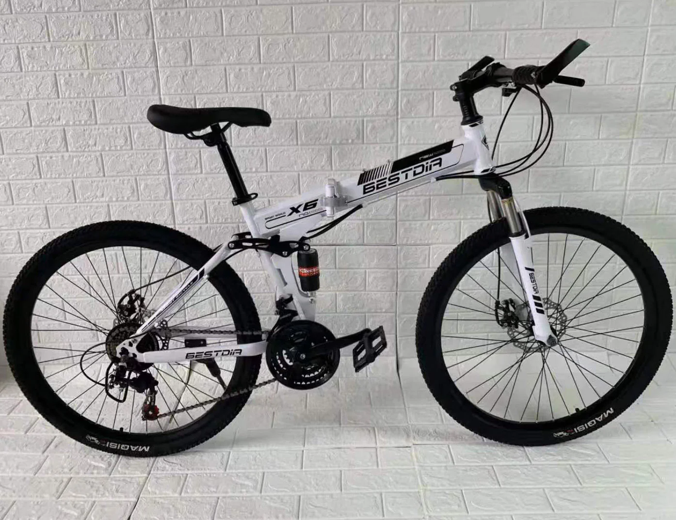 Dual Suspension Foldable 21 Speed Mountain Bike  (White & Black Bicycle) - Image 6