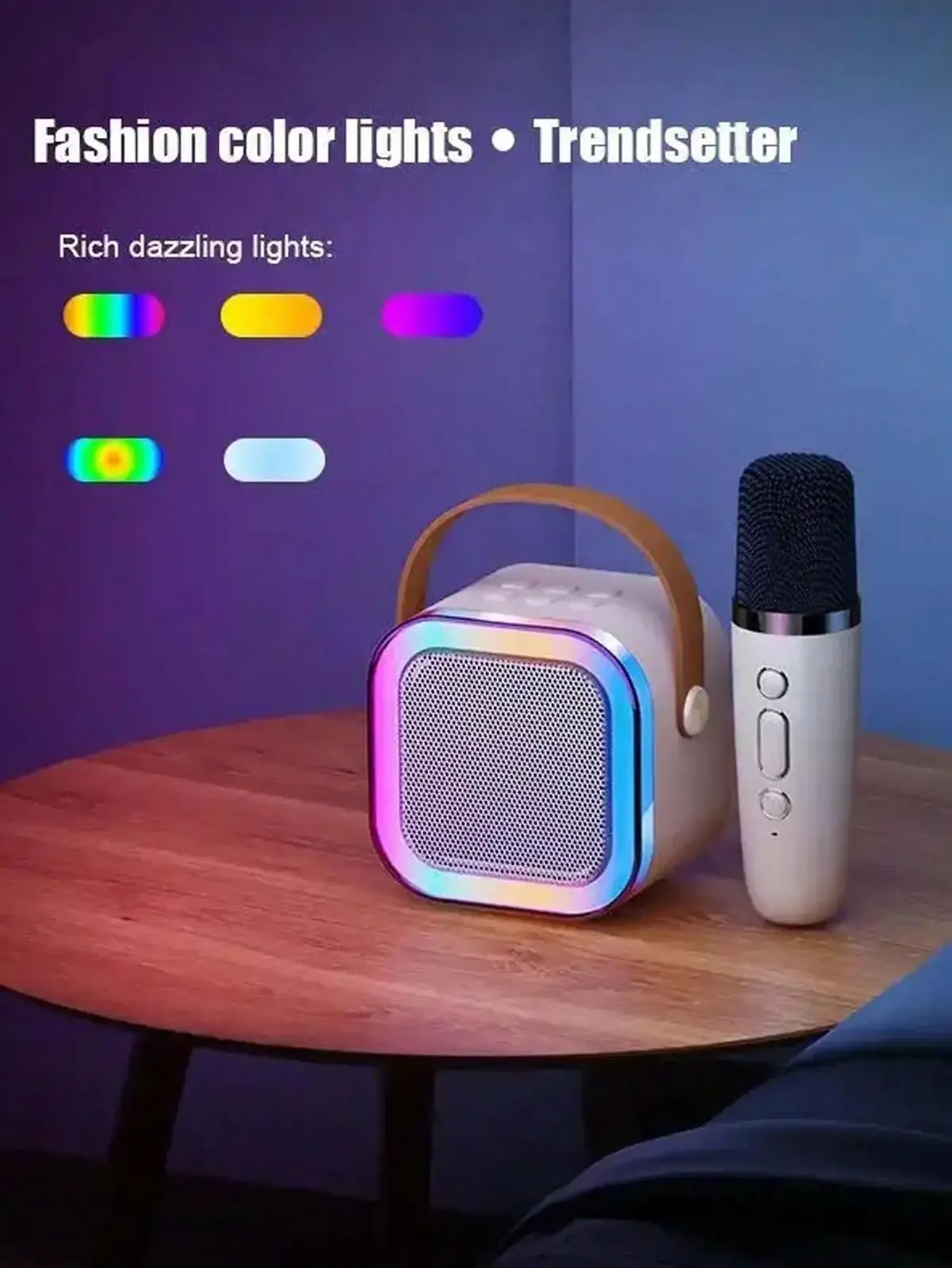 Dual Wireless Microphone Bluetooth Karaoke Speaker Machine with LED Lights - Image 2