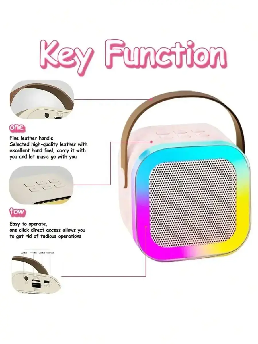 Dual Wireless Microphone Bluetooth Karaoke Speaker Machine with LED Lights - Image 5