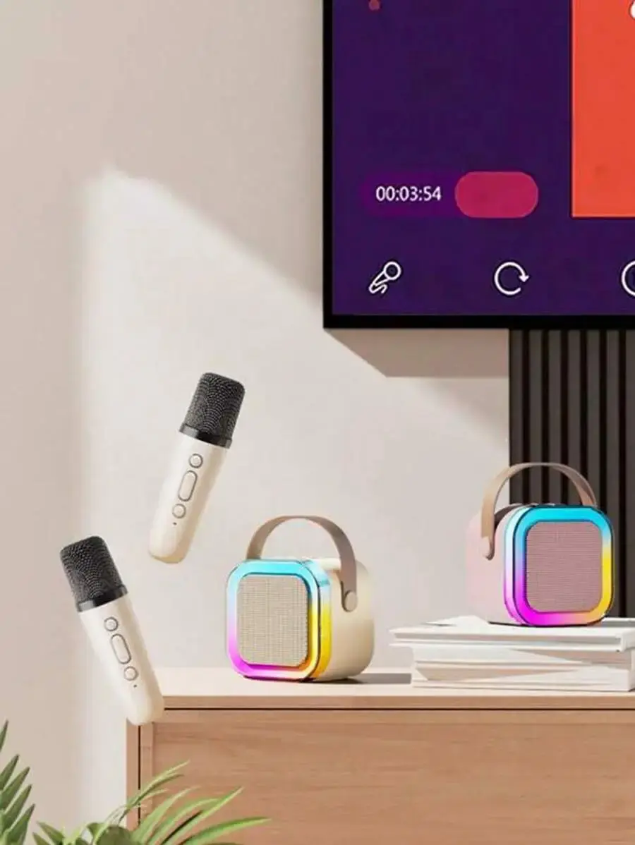 Dual Wireless Microphone Bluetooth Karaoke Speaker Machine with LED Lights - Image 7