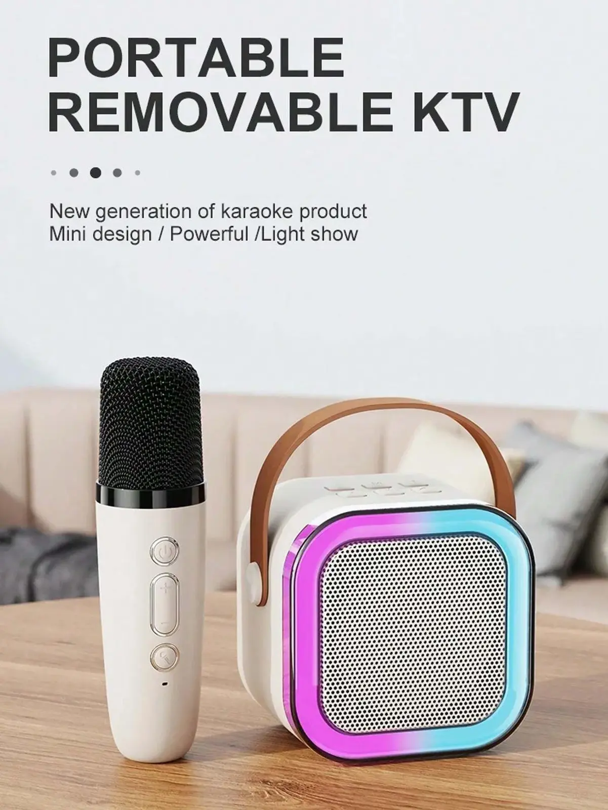 Dual Wireless Microphone Bluetooth Karaoke Speaker Machine with LED Lights - Image 9
