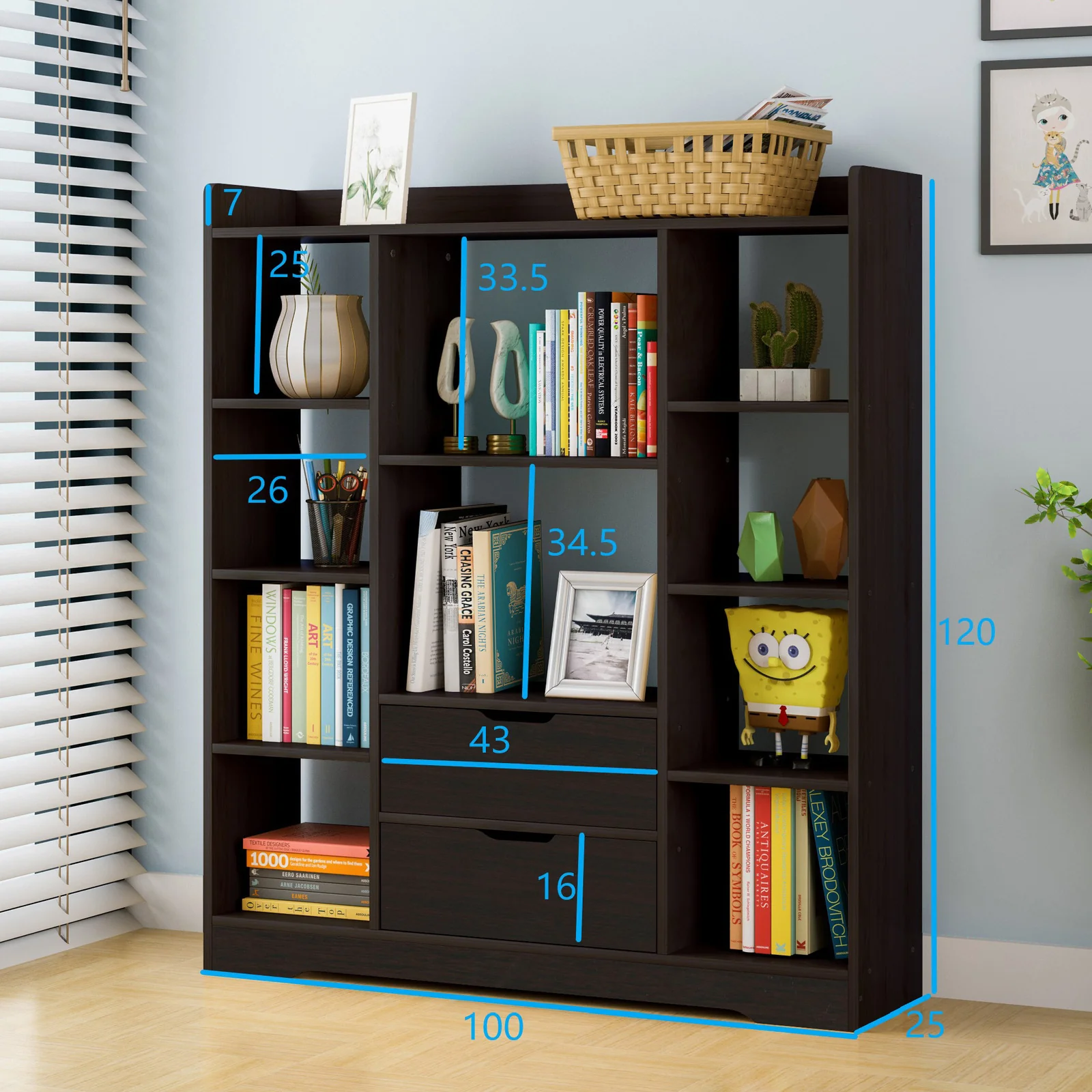 Eden Wardrobe Cupboard Bookshelf with Drawer Furniture (Black) - Image 5