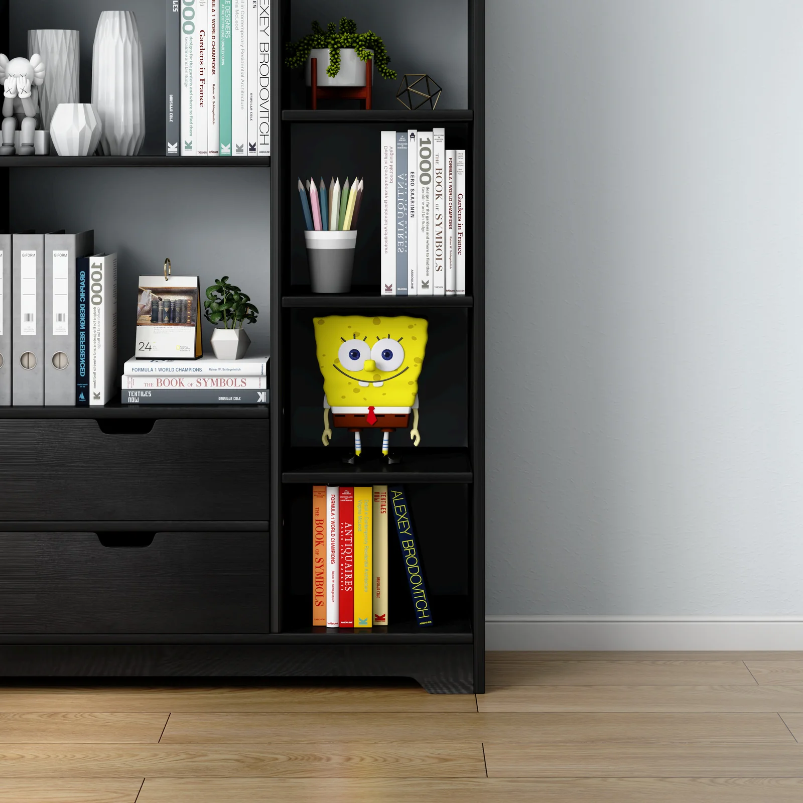 Eden Wardrobe Cupboard Bookshelf with Drawer Furniture (Black) - Image 7