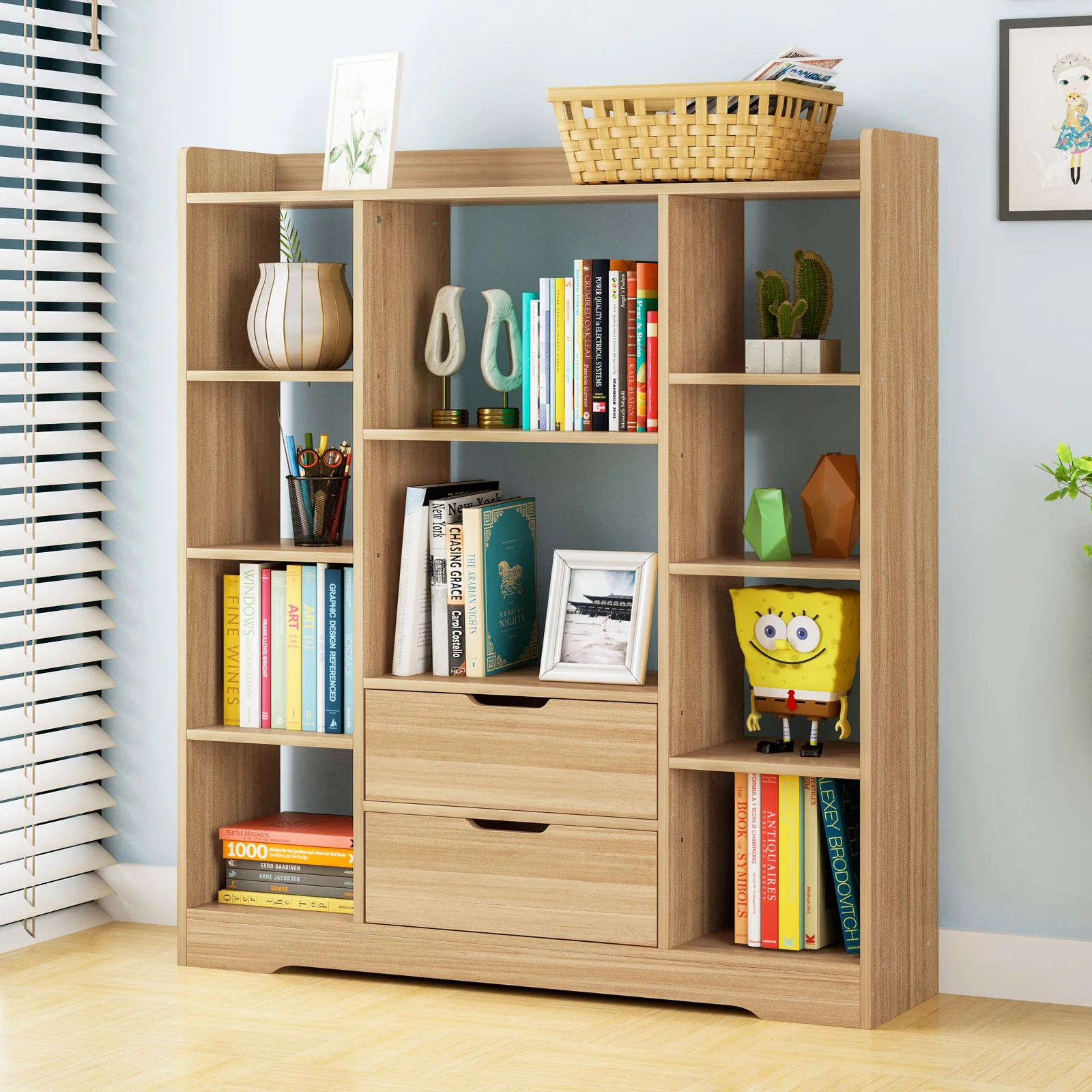 Eden Wardrobe Cupboard Bookshelf with Drawer Furniture (Oak) - Image 3