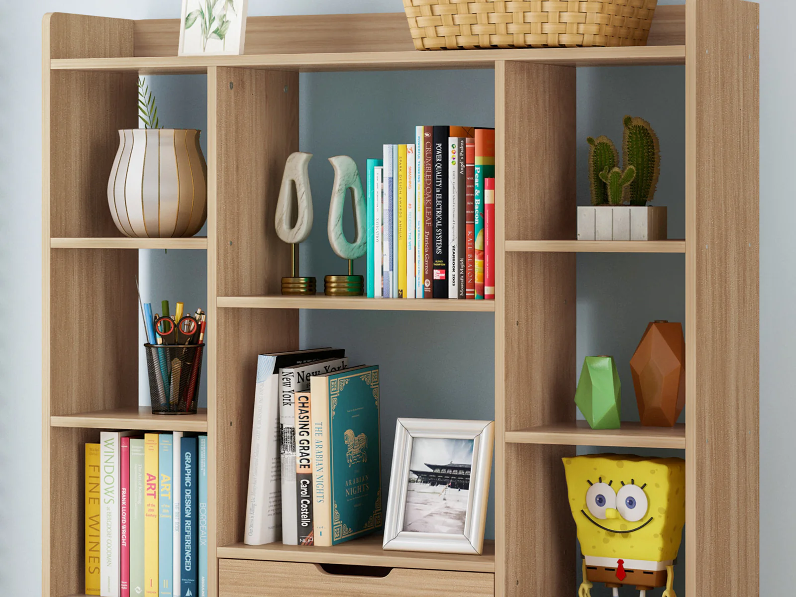 Eden Wardrobe Cupboard Bookshelf with Drawer Furniture (Oak) - Image 5
