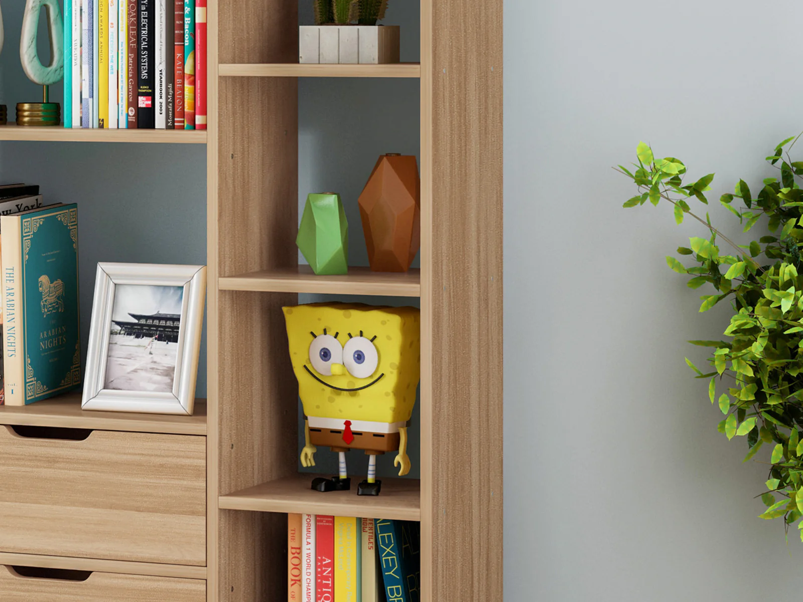 Eden Wardrobe Cupboard Bookshelf with Drawer Furniture (Oak) - Image 6