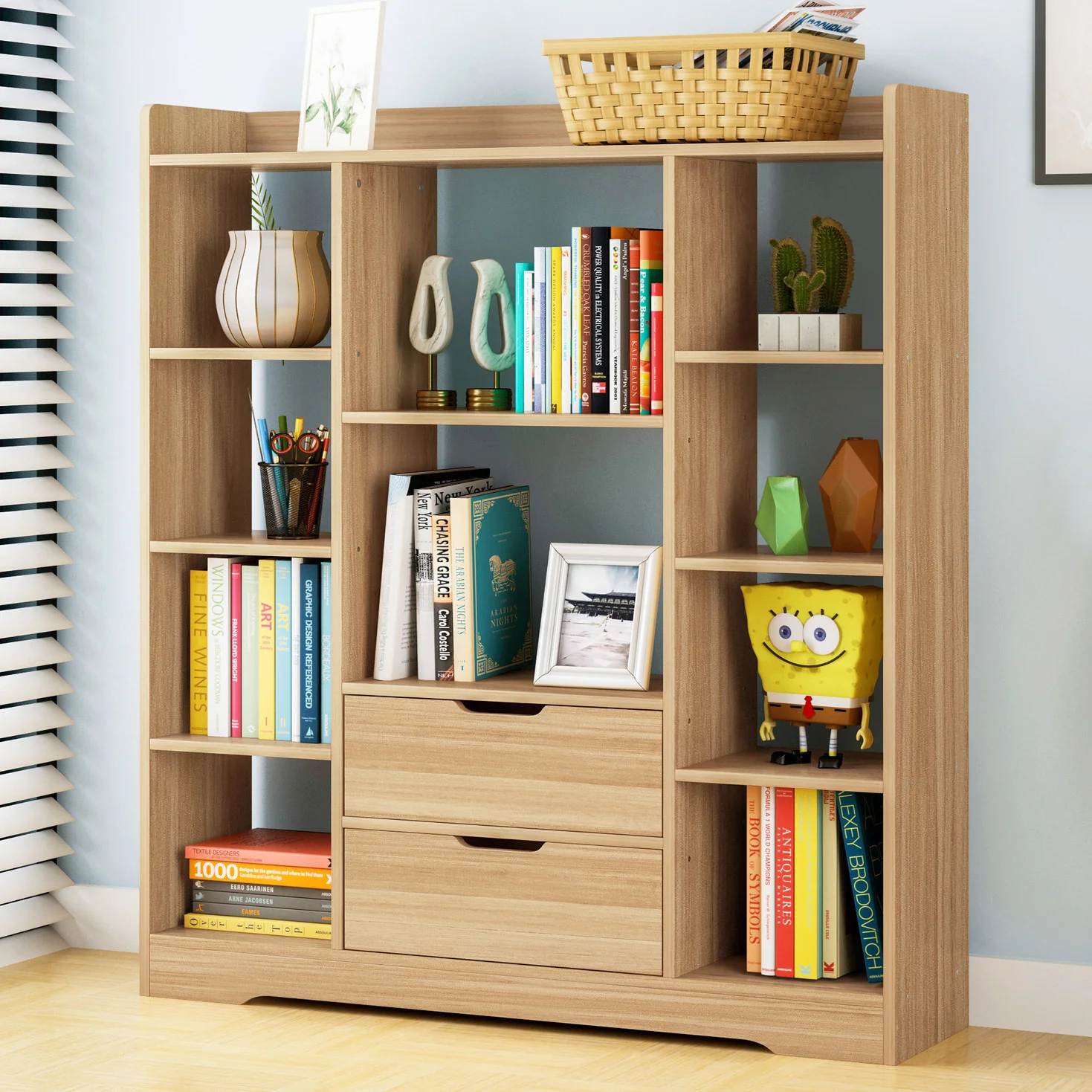 Eden Wardrobe Cupboard Bookshelf with Drawer Furniture (Oak) - Image 7
