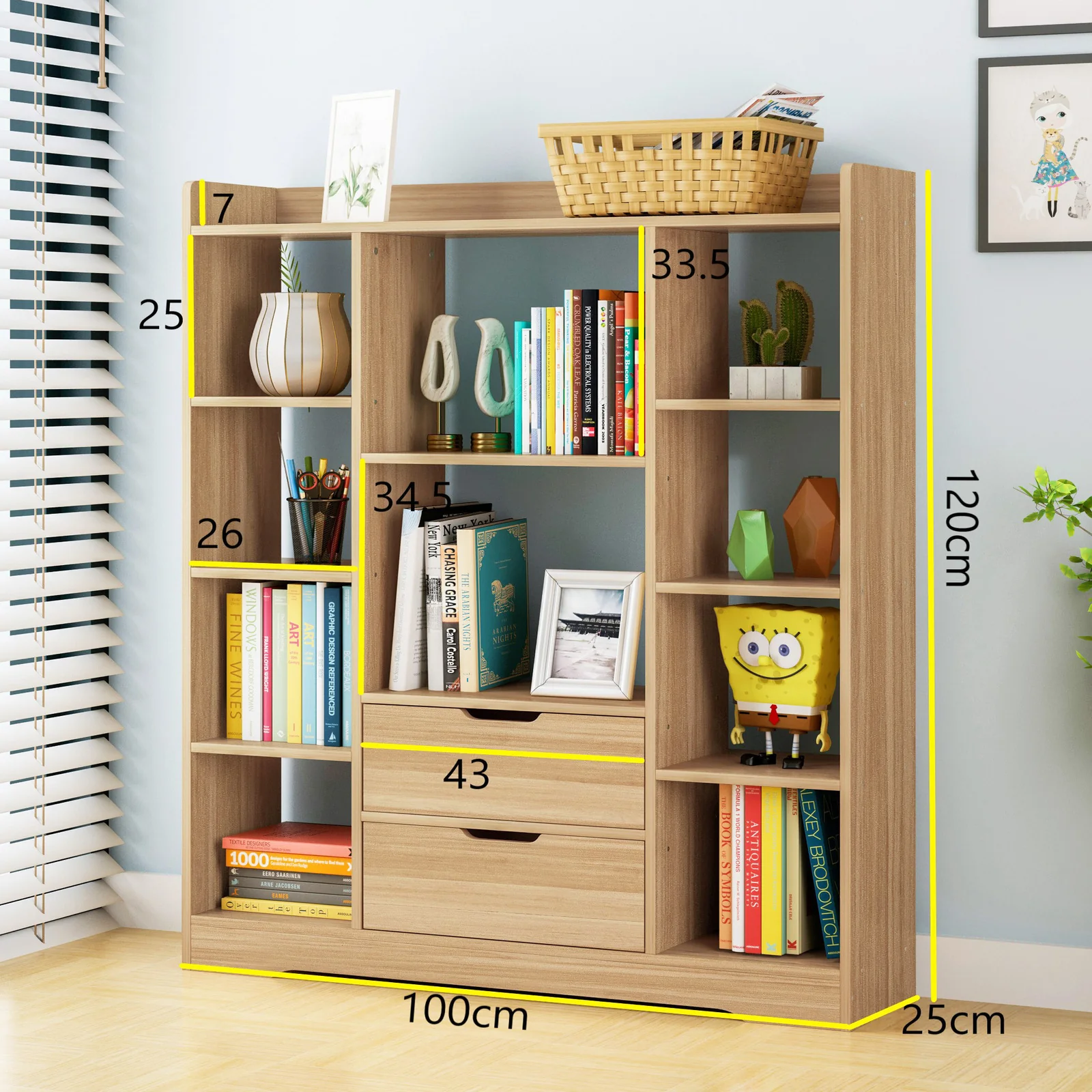 Eden Wardrobe Cupboard Bookshelf with Drawer Furniture (Oak) - Image 8