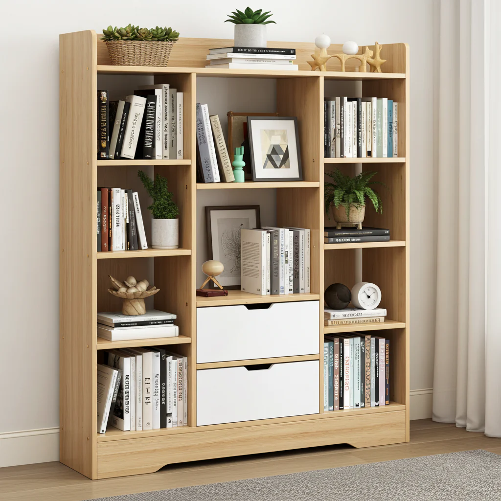 Eden Wardrobe Cupboard Bookshelf with Drawer Furniture (Oak & White) - Image 2