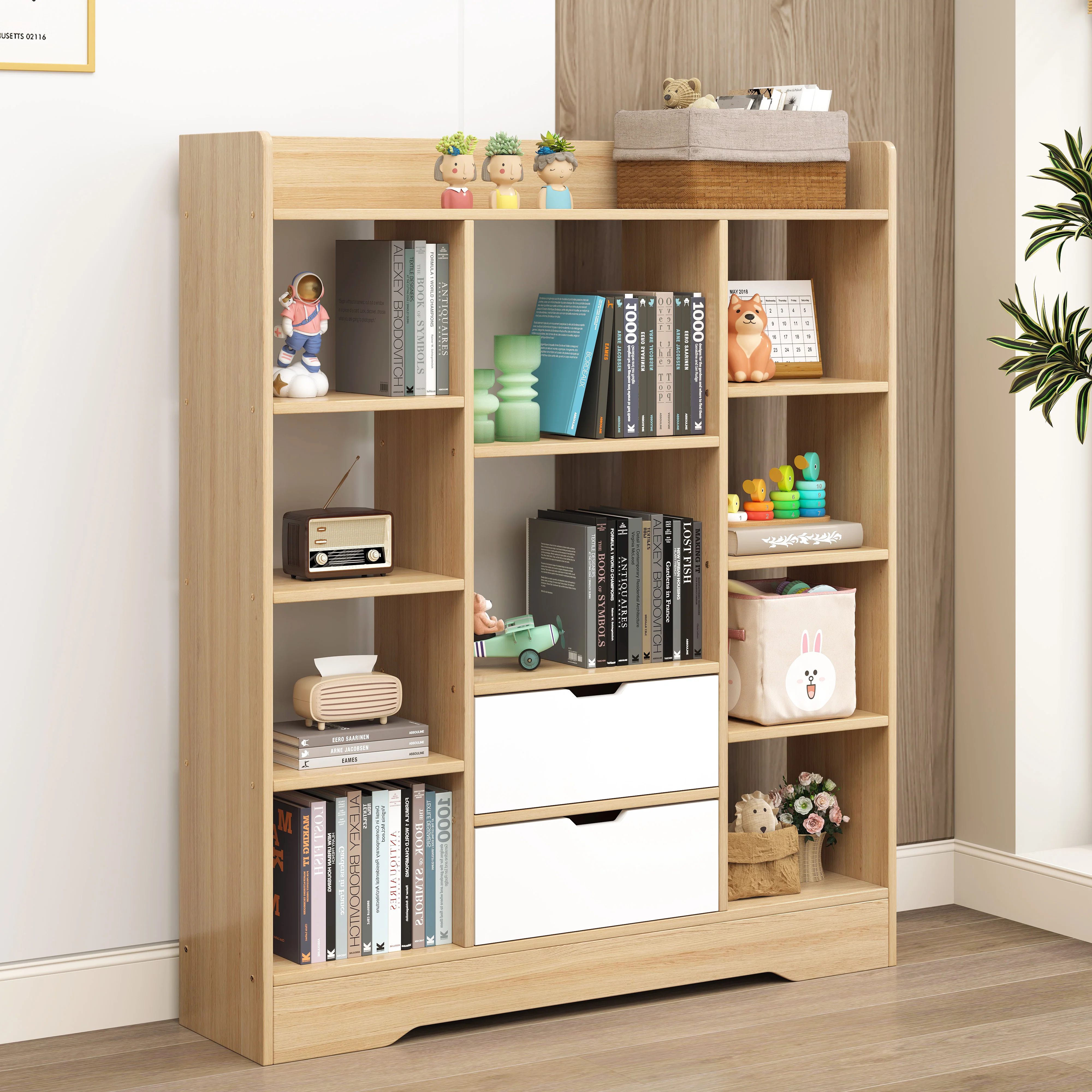 Eden Wardrobe Cupboard Bookshelf with Drawer Furniture (Oak & White) - Image 3
