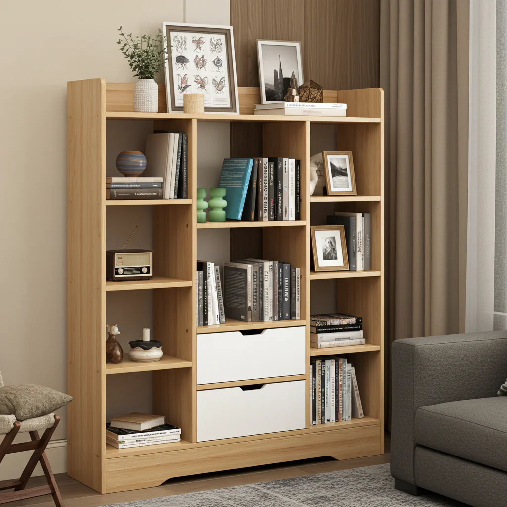 Eden Wardrobe Cupboard Bookshelf with Drawer Furniture (Oak & White) - Image 5