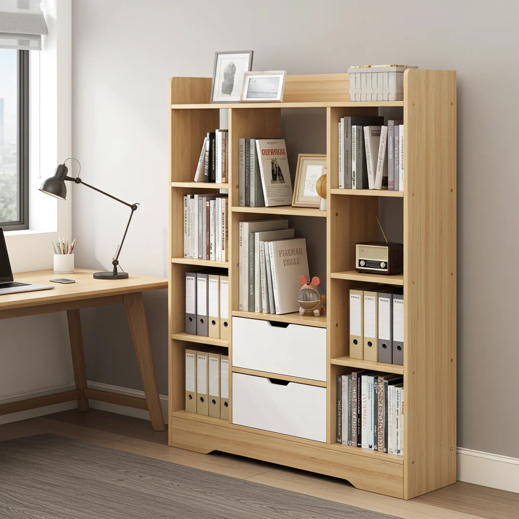 Eden Wardrobe Cupboard Bookshelf with Drawer Furniture (Oak & White) - Image 6