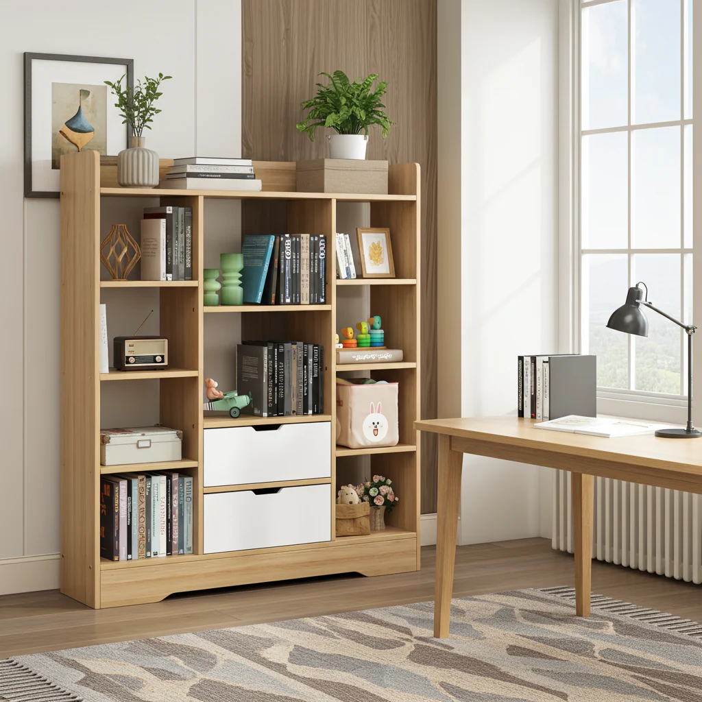 Eden Wardrobe Cupboard Bookshelf with Drawer Furniture (Oak & White) - Image 8