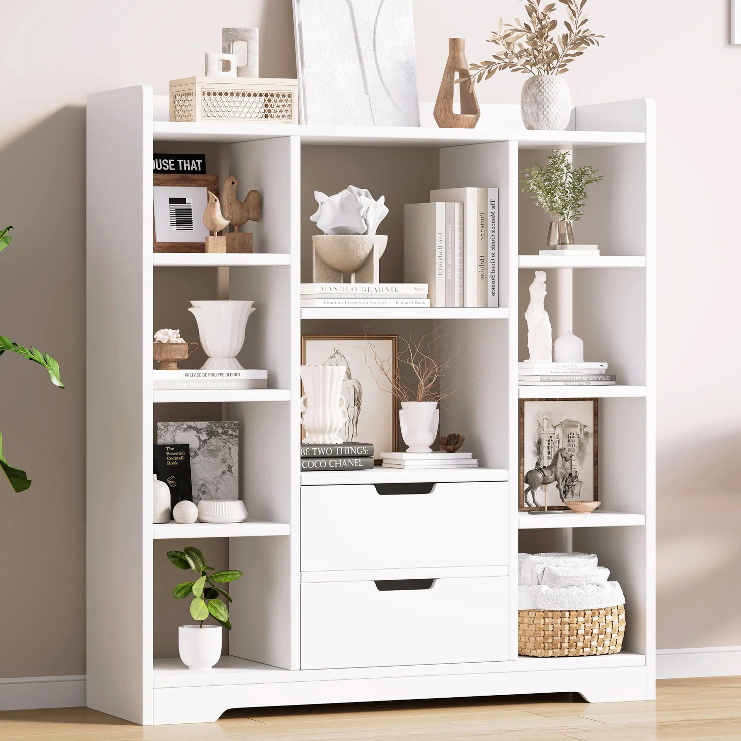Eden Wardrobe Cupboard Bookshelf with Drawer Furniture (White) - Image 12