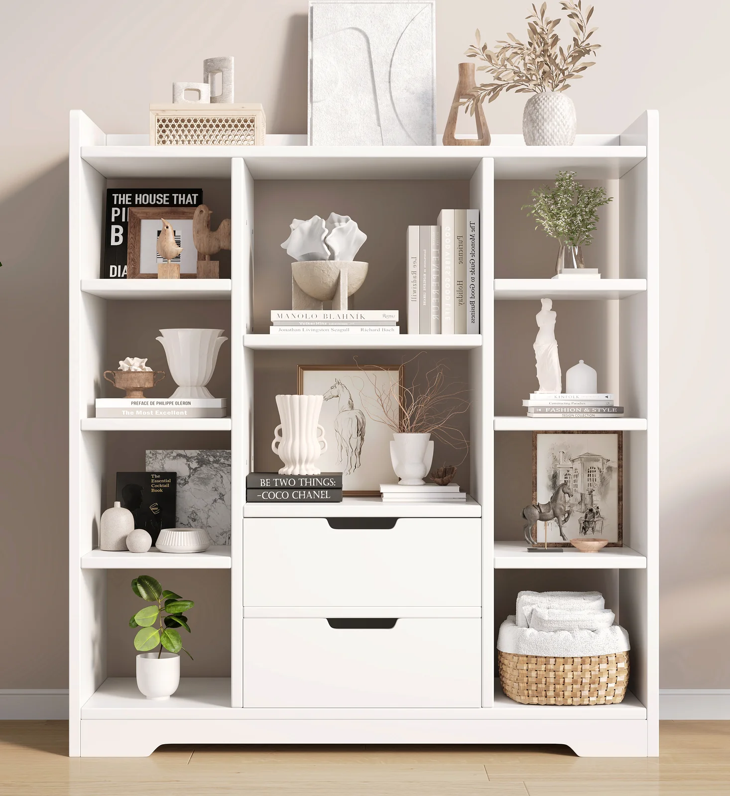 Eden Wardrobe Cupboard Bookshelf with Drawer Furniture (White) - Image 3
