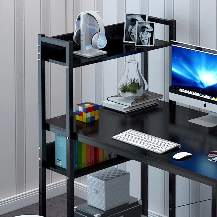 Edge Combination Workstation Computer Desk with Storage Shelves (Black) - Image 4