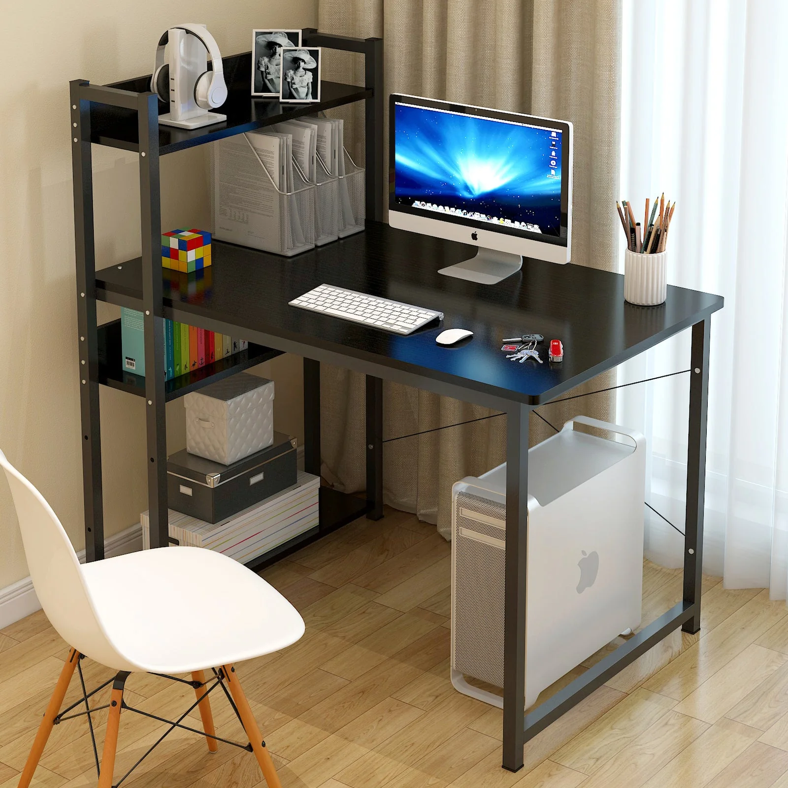 Edge Combination Workstation Computer Desk with Storage Shelves (Black) - Image 5