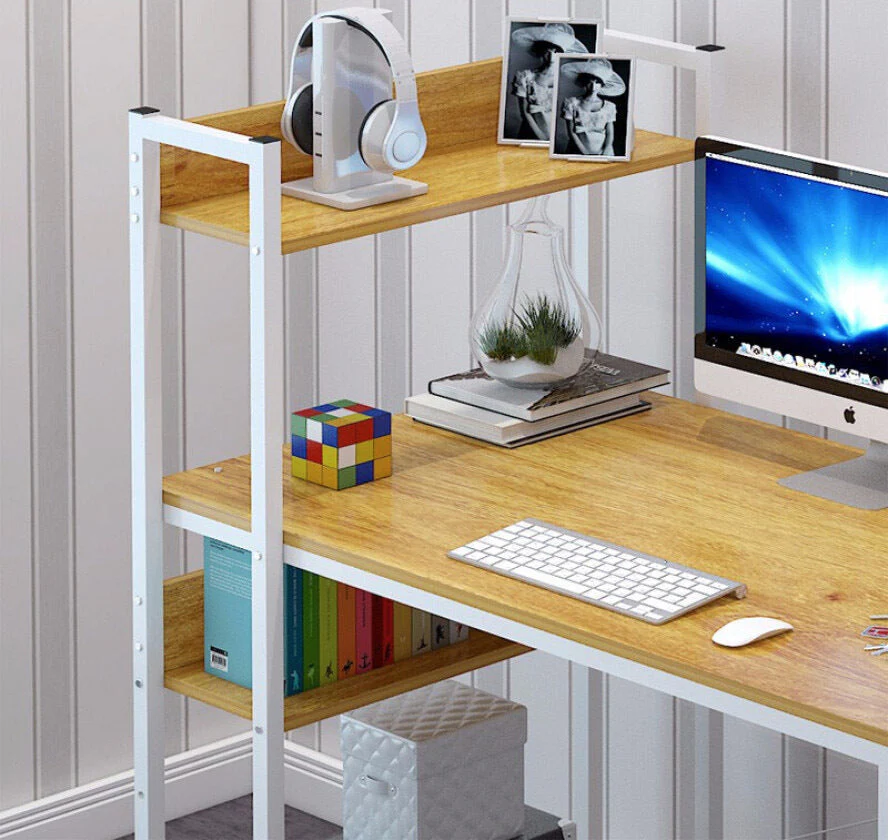 Edge Combination Workstation Computer Desk with Storage Shelves (Oak) - Image 4