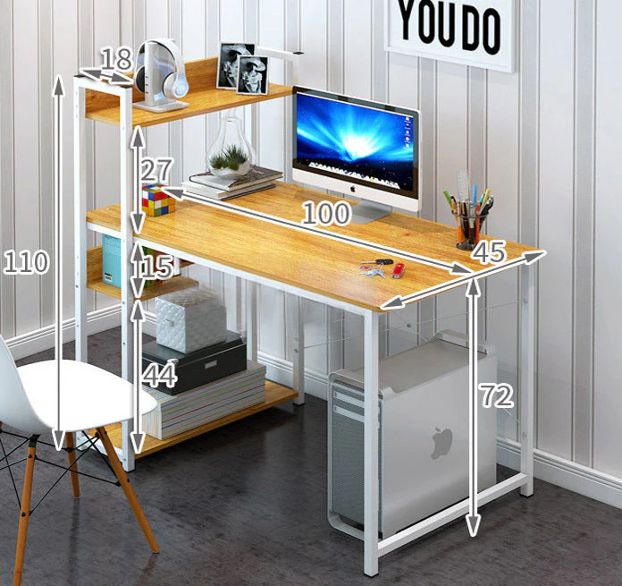 Edge Combination Workstation Computer Desk with Storage Shelves (Oak) - Image 7