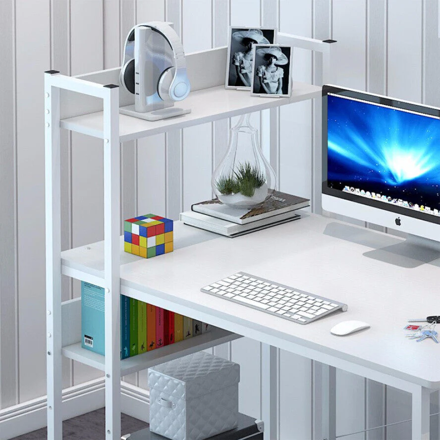 Edge Combination Workstation Computer Desk with Storage Shelves (White) - Image 2