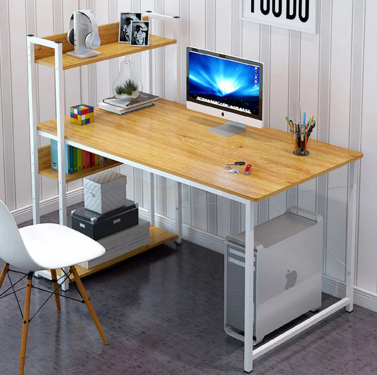 Edge Plus Combination Workstation Computer Desk with Storage Shelves (Oak) - Image 12