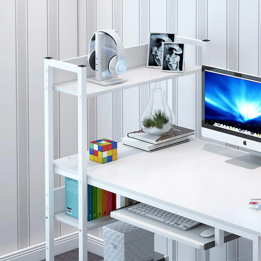 Edge Plus Combination Workstation Computer Desk with Storage Shelves (White) - Image 4