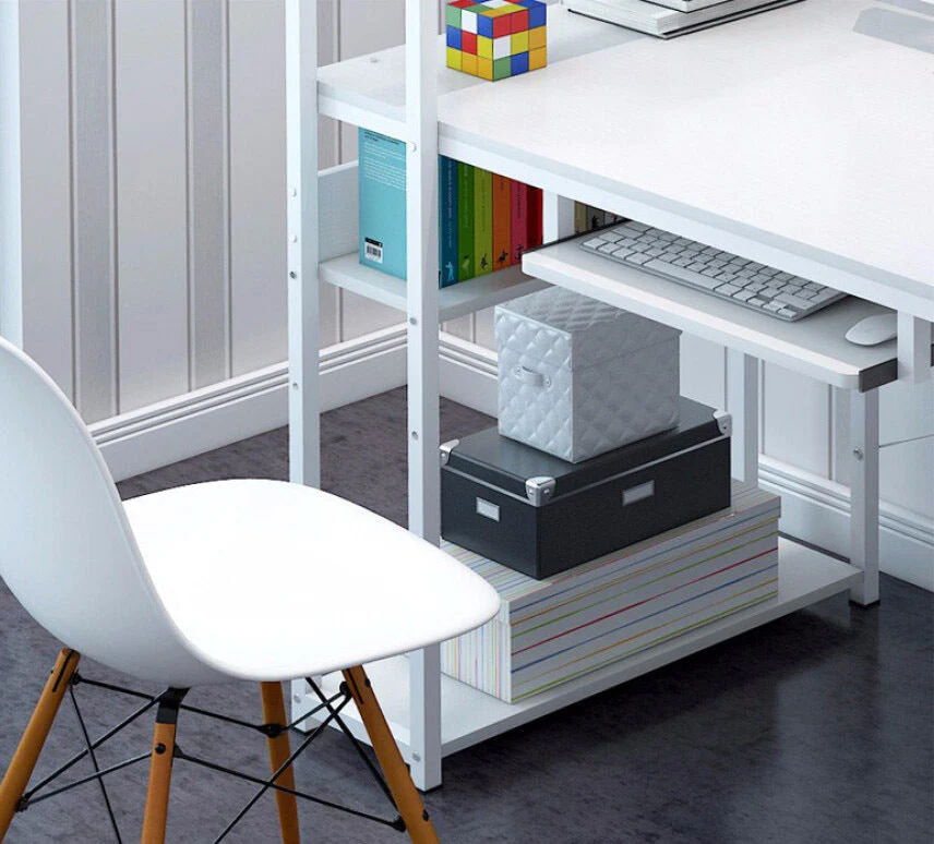 Edge Plus Combination Workstation Computer Desk with Storage Shelves (White) - Image 7