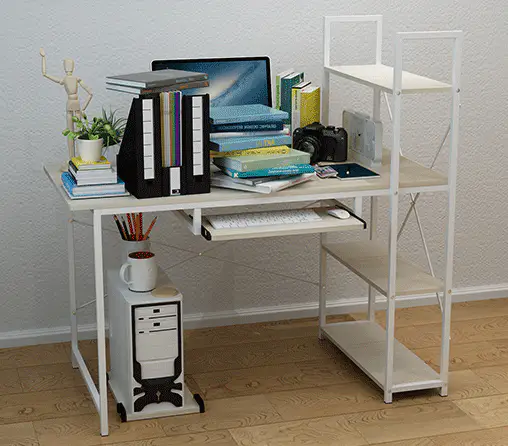 Edge Plus Combination Workstation Computer Desk with Storage Shelves (White) - Image 9
