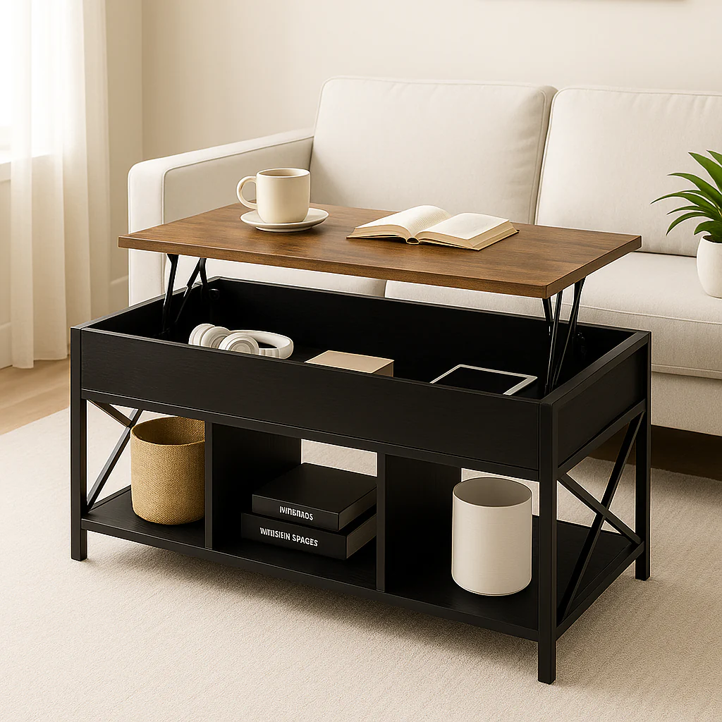 Elara Multifunction Lift Top Coffee Table with Hidden Storage Shelf Organizer - Image 13