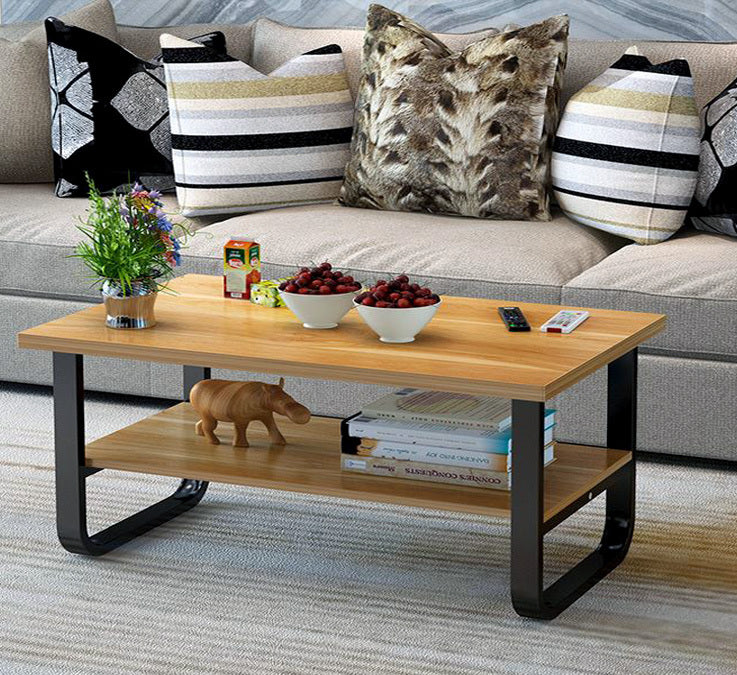 Elegance Wood & Steel Coffee Table with Shelf (Black and Oak) - Image 2