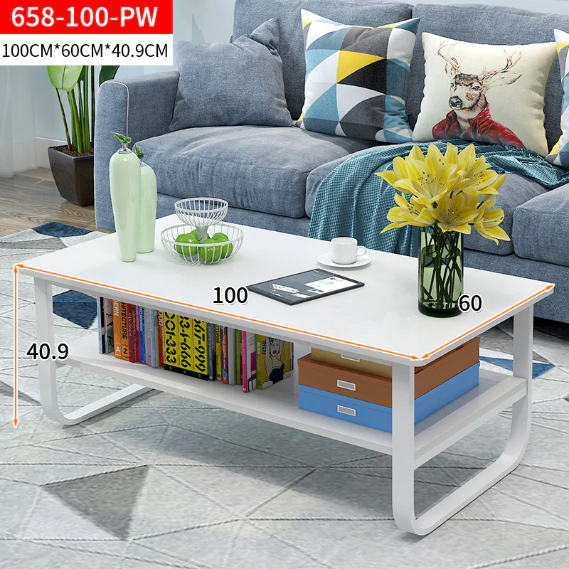 Elegance Wood & Steel Coffee Table with Shelf (White) - Image 3