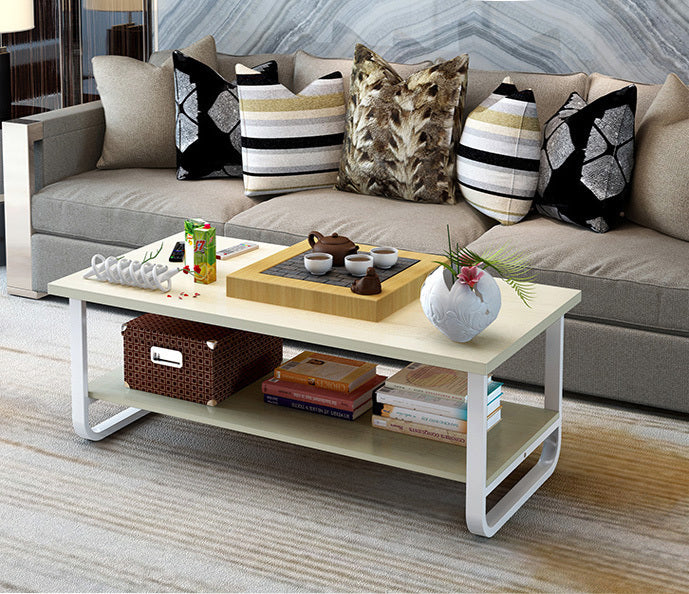 Elegance Wood & Steel Coffee Table with Shelf (White Oak) - Image 10
