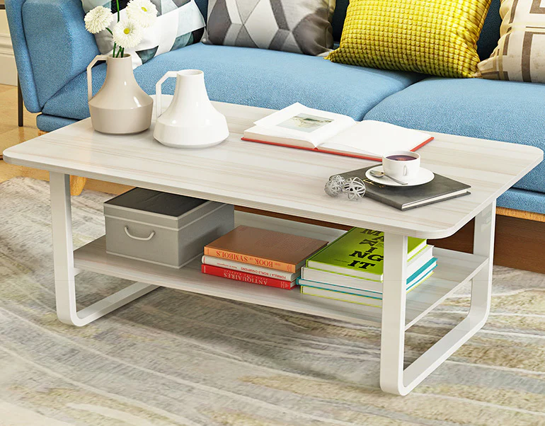 Elegance Wood & Steel Coffee Table with Shelf (White Oak) - Image 3