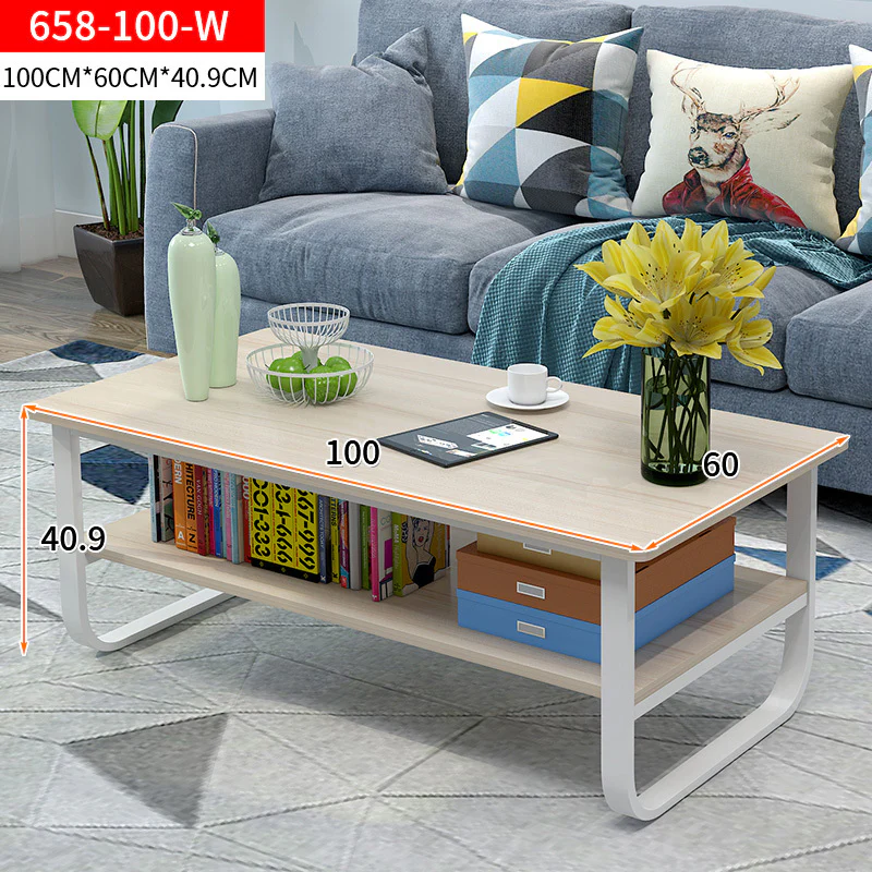 Elegance Wood & Steel Coffee Table with Shelf (White Oak) - Image 6