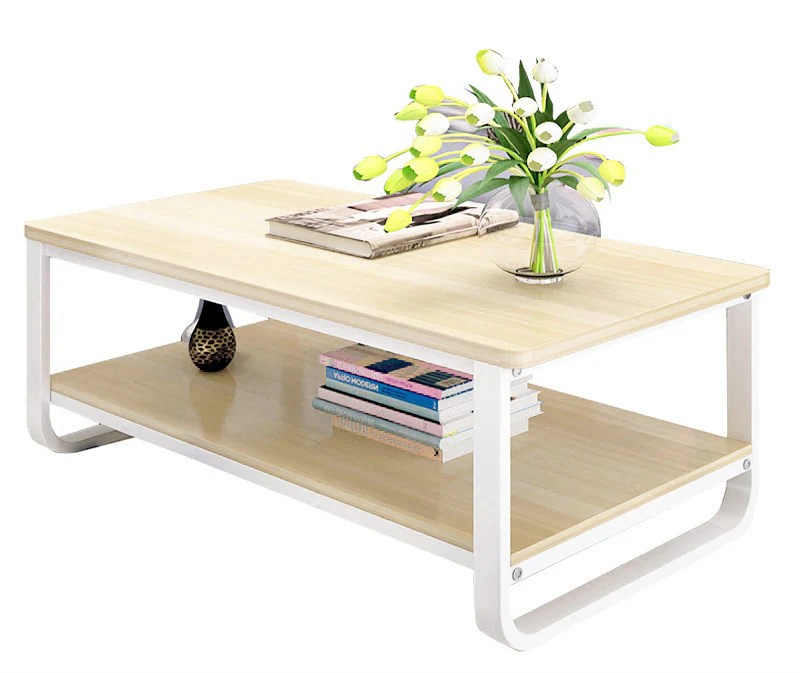 Elegance Wood & Steel Coffee Table with Shelf (White Oak) - Image 8