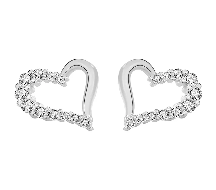 S925 Heart-Shaped Sterling Silver Earrings with CZ Diamonds - Image 2