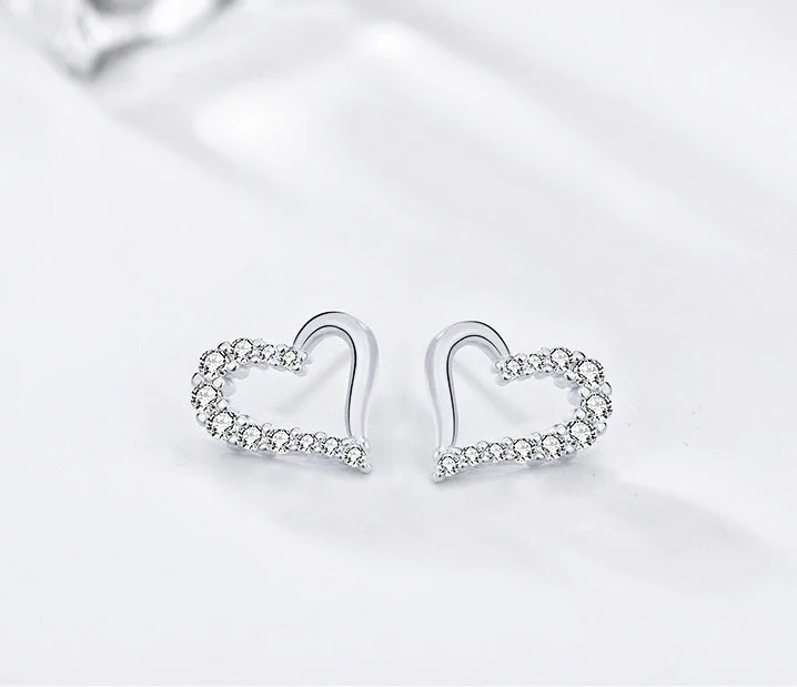 S925 Heart-Shaped Sterling Silver Earrings with CZ Diamonds - Image 4