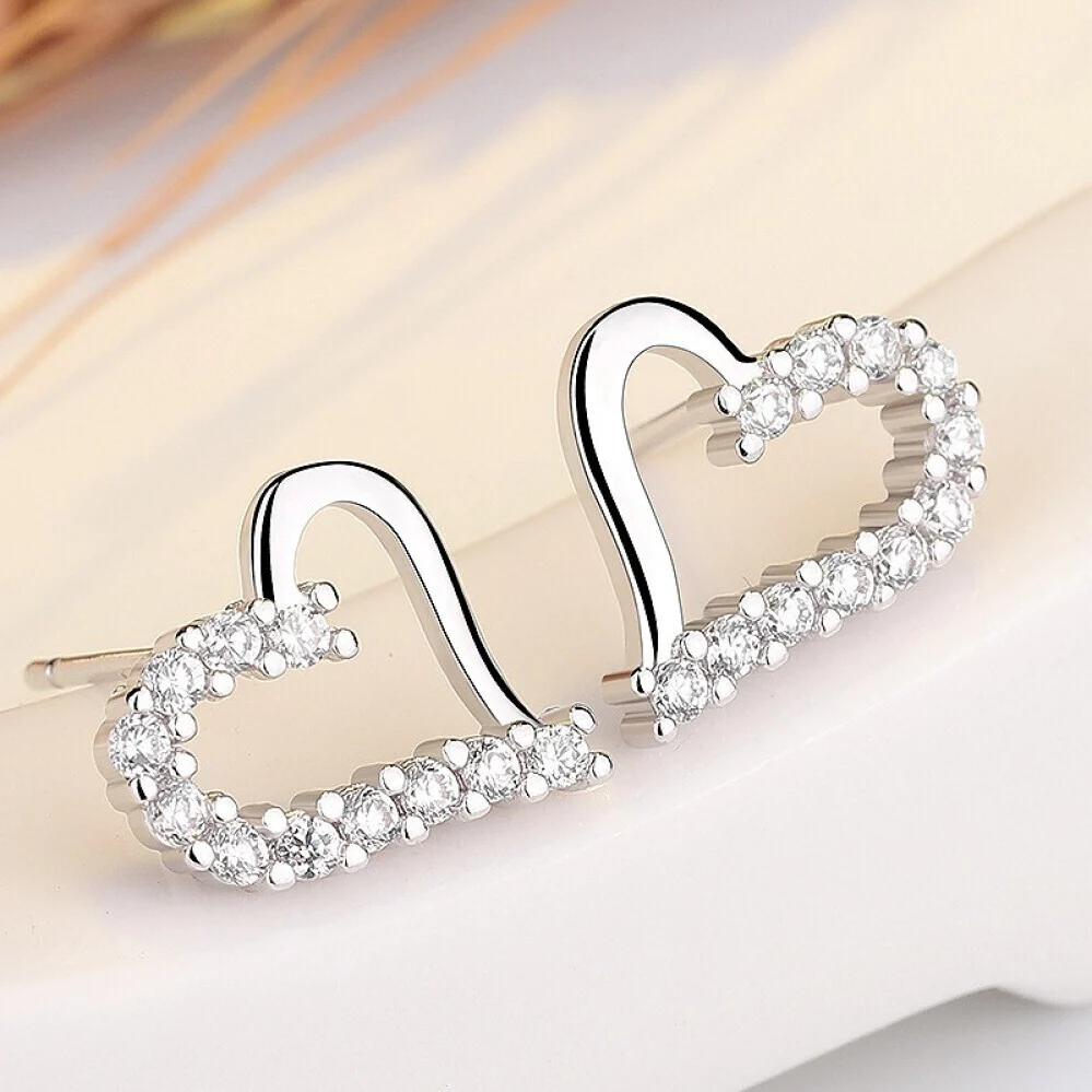 S925 Heart-Shaped Sterling Silver Earrings with CZ Diamonds - Image 7