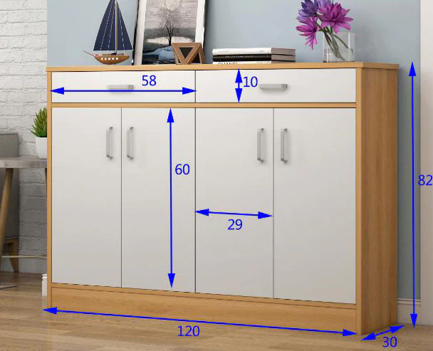 Elements 4-Door Double Buffet Shoe Storage Cabinet (White) - Image 11