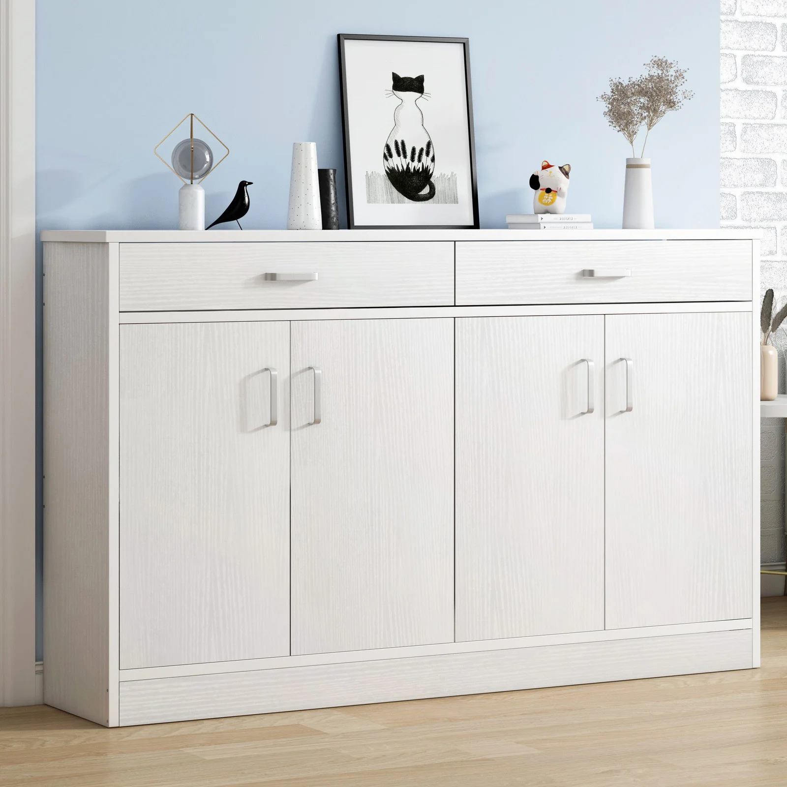 Elements 4-Door Double Buffet Shoe Storage Cabinet (White) - Image 13