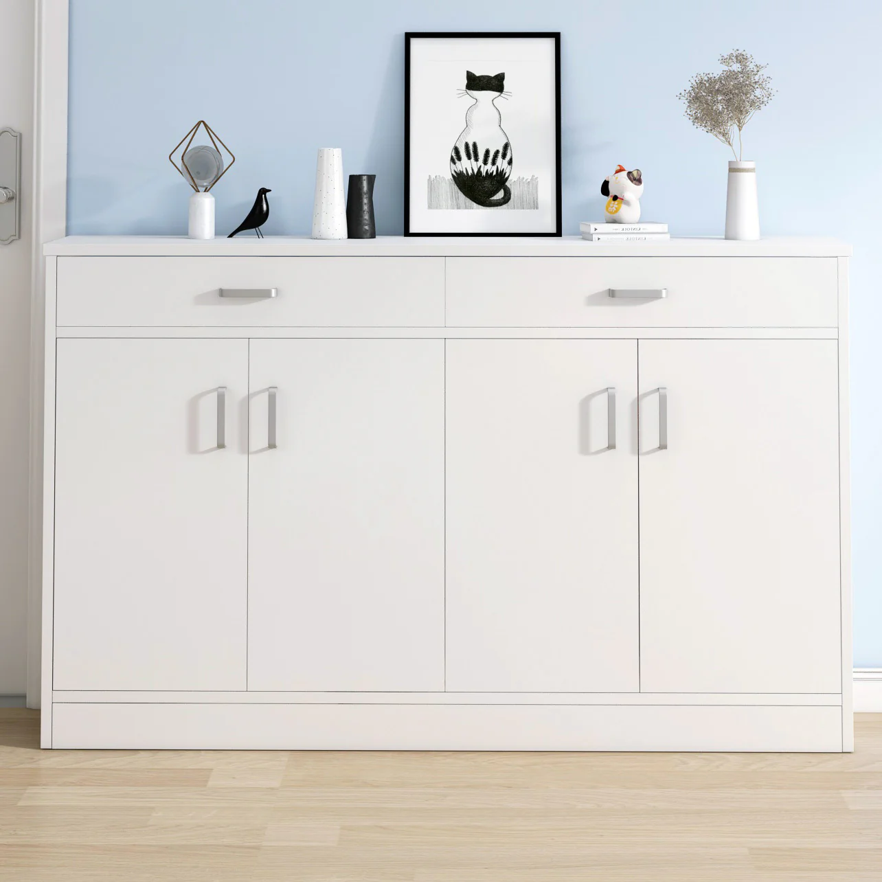 Elements 4-Door Double Buffet Shoe Storage Cabinet (White) - Image 3