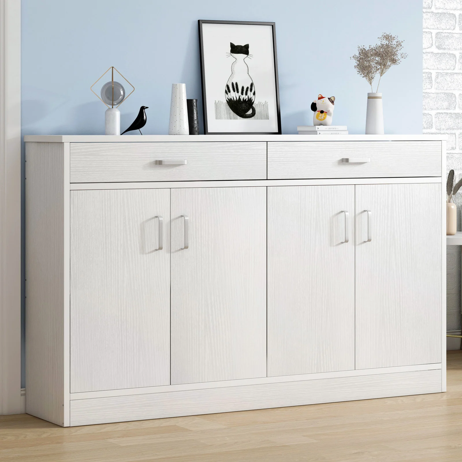Elements 4-Door Double Buffet Shoe Storage Cabinet (White) - Image 6