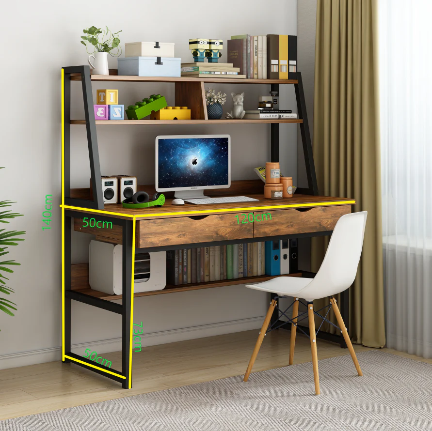Enterprise Large Computer Desk Workstation with Shelves & Drawers (Rustic Wood) - Image 15