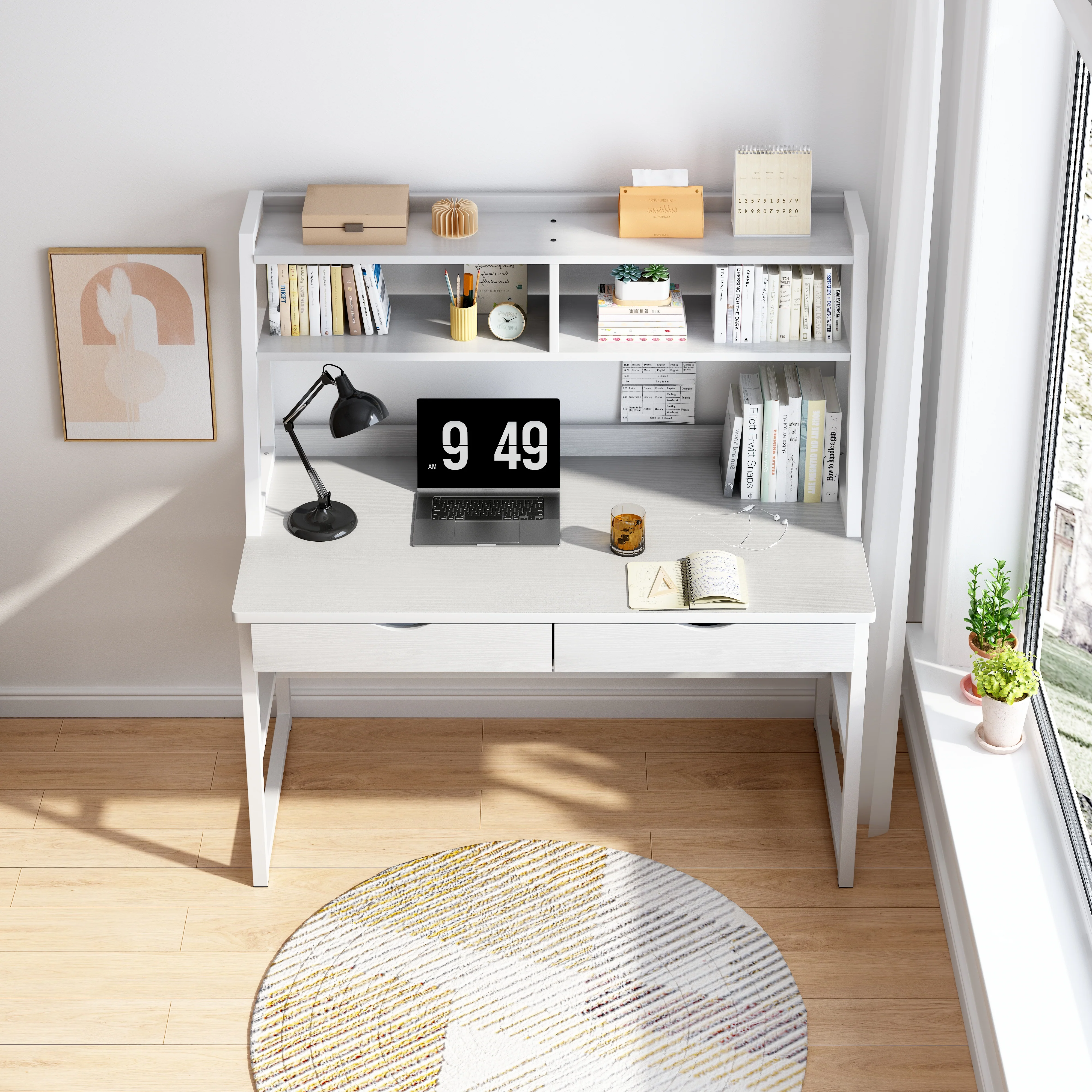 Enterprise Large Computer Desk Workstation with Shelves & Drawers (White) - Image 10